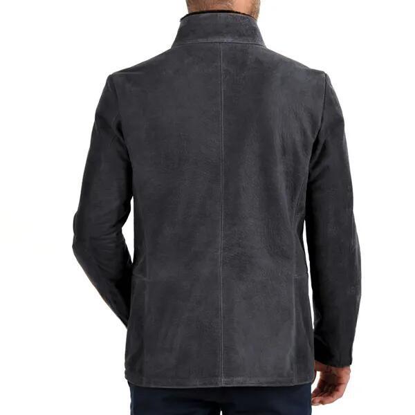 Men's Jacket in Suede – Slim Fit – Stand Collar – Zipper – Multiple Pockets