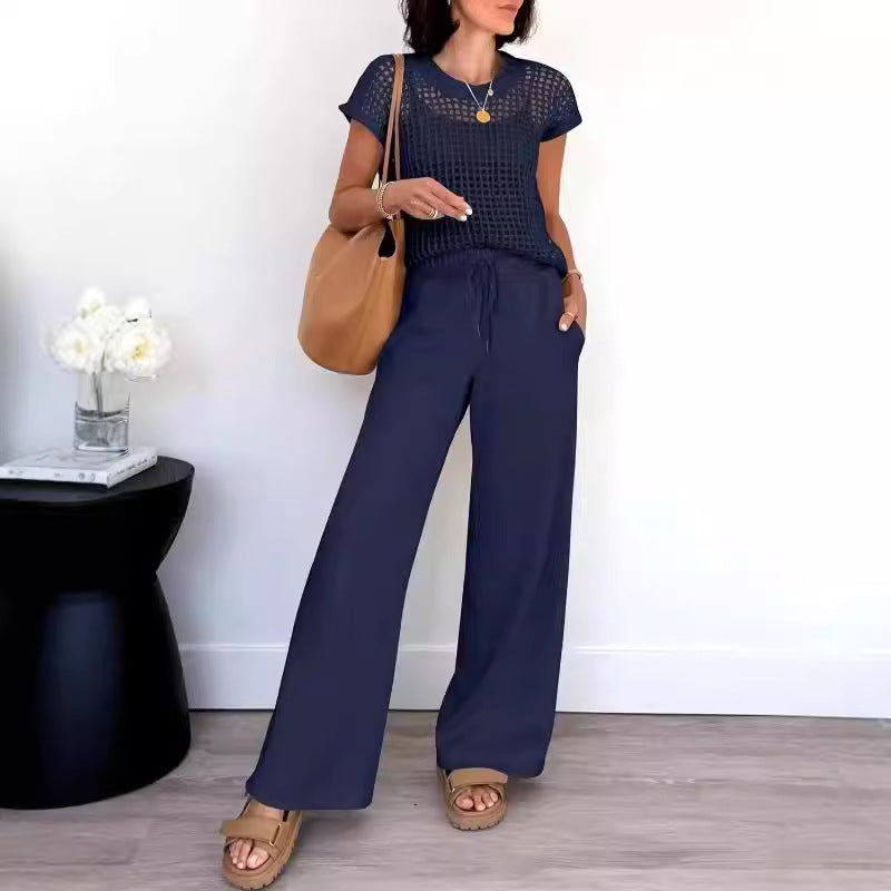 Open-Knit Wide-Leg Relaxed Set
