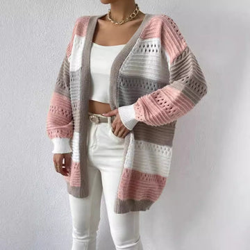 Dame Cardigan – Oversized Pasform – Struktureret Strik – Åben Front – Lange Ærmer