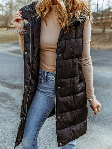 Quilted Hooded Relaxed Fit Long Vest