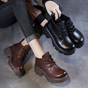 Genuine Leather Lace-Up High Shaft Boots