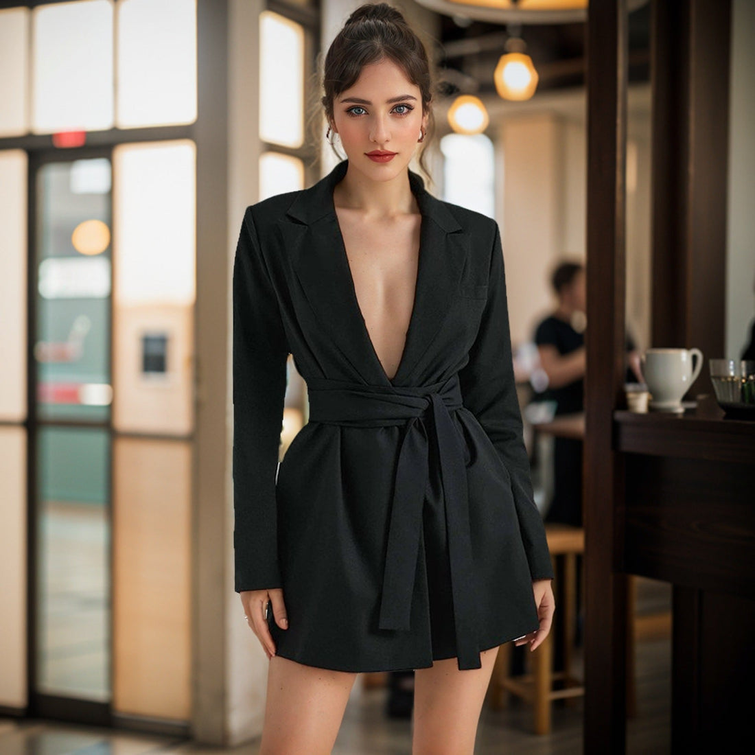 Elegant Texture Slim Fit V-Neck Blazer