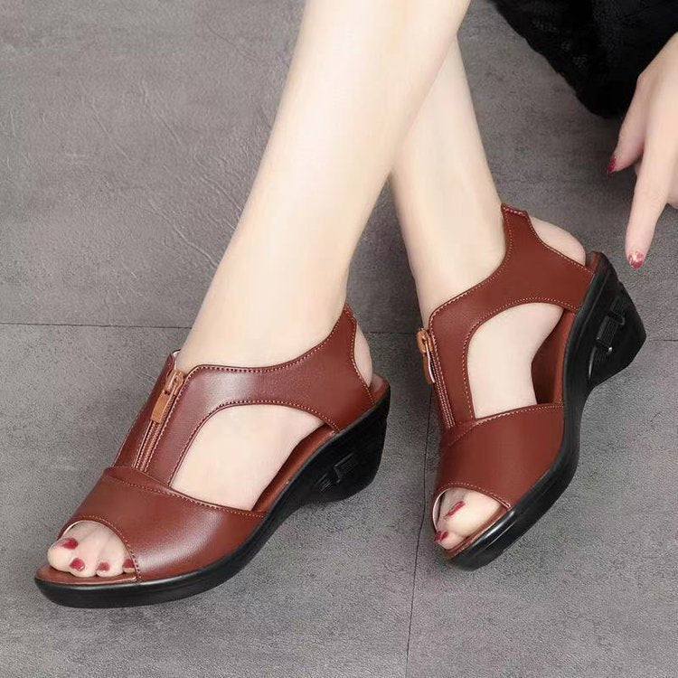 Breathable Faux Leather Comfort Fit Wedge Sandals