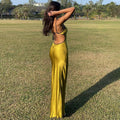 Women's Slip Dress – Elegant Satin Look – Slim Fit – Strap Sleeves – Keyhole Detail