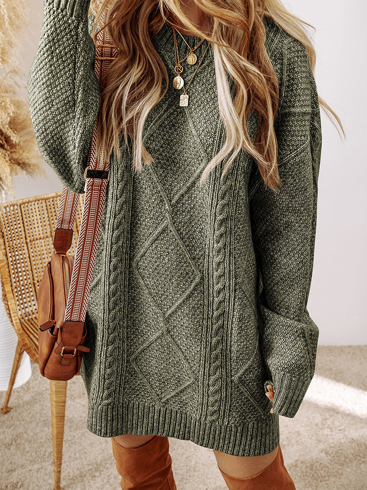 Cable Knit Loose Fit Knee Length Sweatshirt
