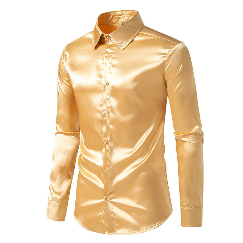 Men's Shirt in Satin – Long-Sleeved – Classic Collar – Elegant and Shiny Look