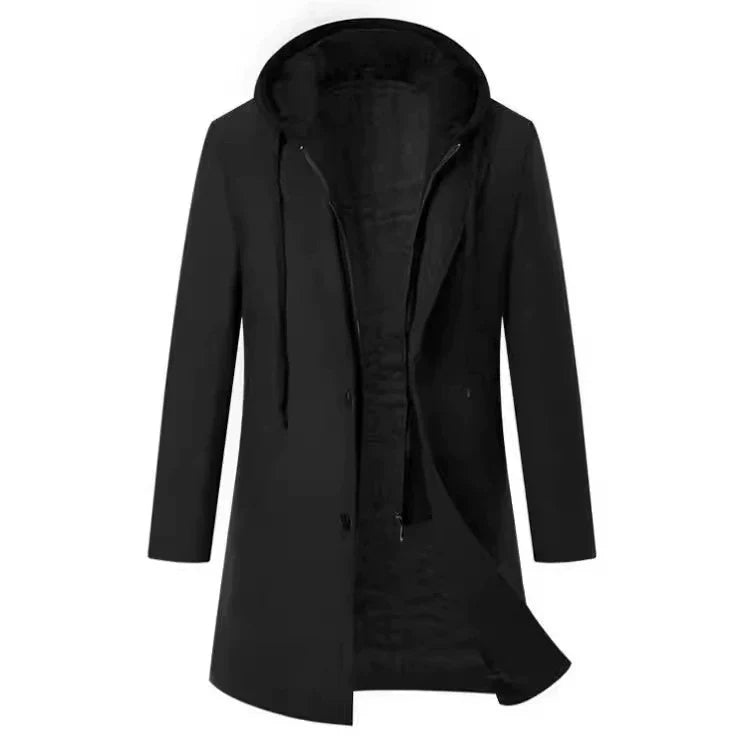 Hooded Wool Blend Tailored Overcoat