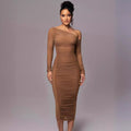 Women's Bodycon Dress – Asymmetric One Shoulder – Long Sleeve – Tailored Elegance