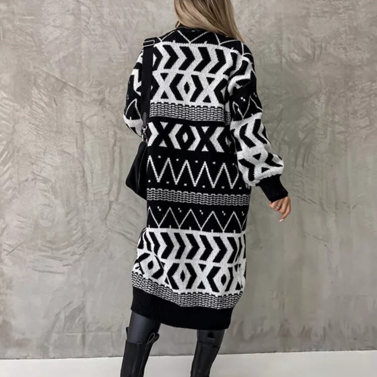 Geometric Jacquard Loose Fit Cardigan
