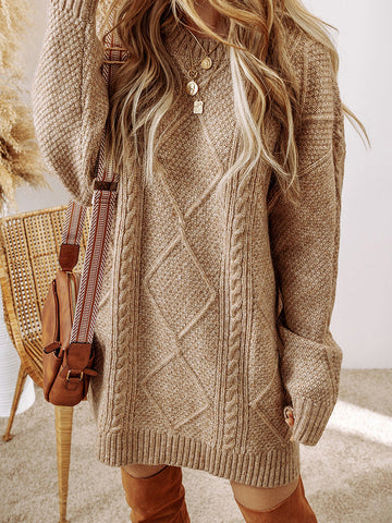 Cable Knit Loose Fit Knee Length Sweatshirt