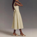 Women's Midi Dress – A-line Fit – Open Back with Bow – Light Cotton Blend