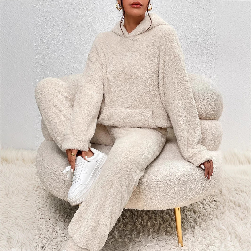 Plush Fleece Hoodie Wide-Leg Lounge Set