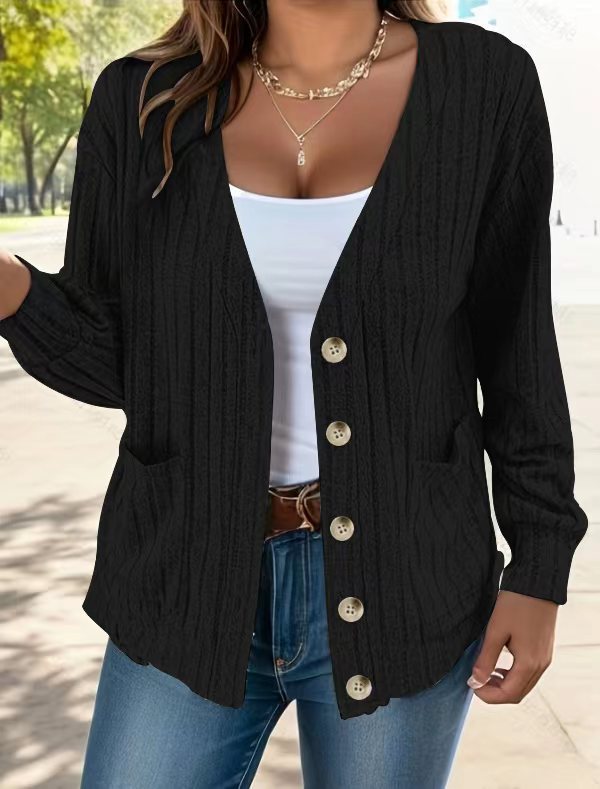 Relaxed Fit Ribbed Knit Button Front Cardigan