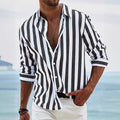 Men's Shirt with Long Sleeves – Cotton Linen Blend – Relaxed Fit – Striped Design