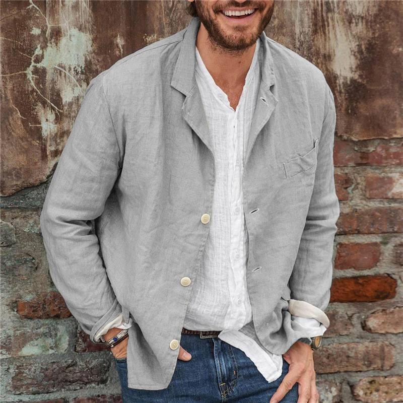 Men's Blazer – Cotton Linen Mix – Relaxed Fit – Lightweight and Breathable Long-Sleeved