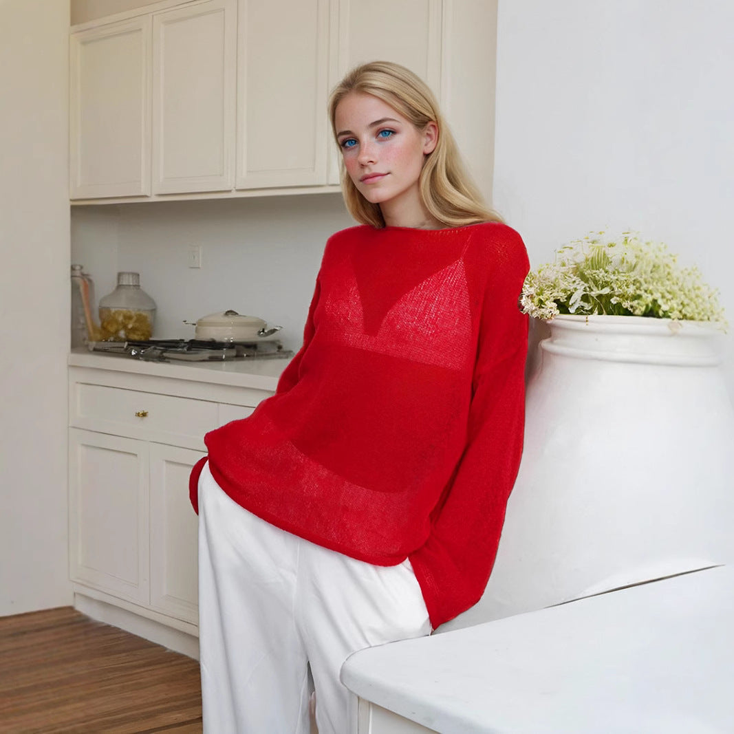 Dame Striktrøje – Letvævet Oversized Pasform – Langærmet – Rund Hals Casual Stil