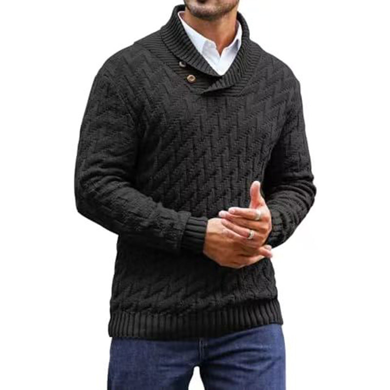 Wool Blend Relaxed Fit Cable Knit Pullover Sweater