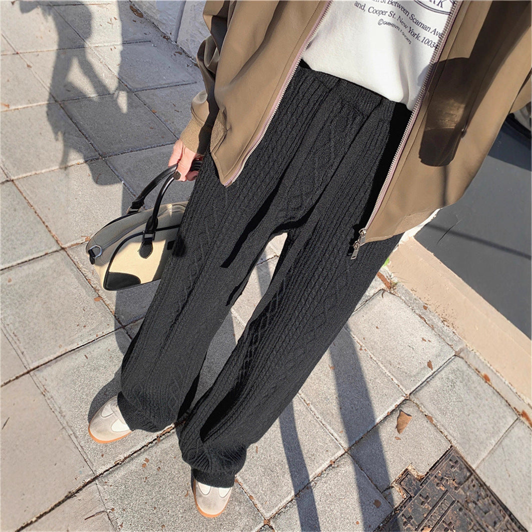 Knit Blend Drawstring High Waist Pants