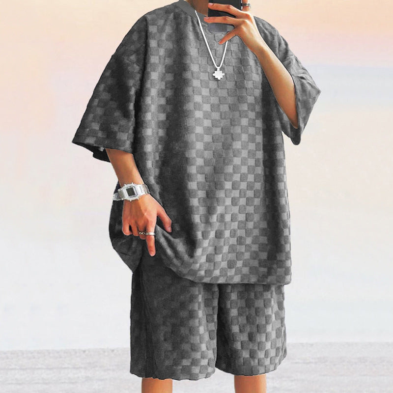 Men's Set – Jacquard Knit – Loose-Fitting Shirt and Relaxed Shorts