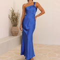 Women's Evening Dress – Satin – Slim Fit – Floor-Length – One Shoulder Elegant Design