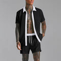 Men's Set with Shirt and Shorts – Cotton Blend – Relaxed Fit – Button Closure – Elastic Waist