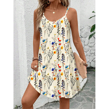 Cotton Floral Adjustable A-Line Mini Dress