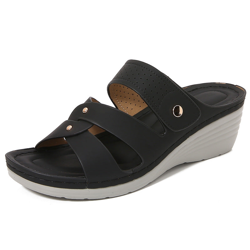 Comfort Sole Studded Wedge Heel Sandals