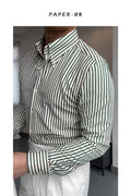 Men's Shirt with Long Sleeves – Tailored Fit – Breathable Cotton Blend – Striped Design