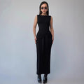 Women's Maxi Dress – Bodycon Fit – Sleeveless – Round Neck – Waistband Elegant Style