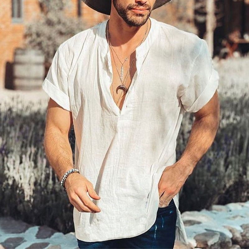 Natural Fibers Relaxed Fit Short-Sleeved V-Neck Shirt