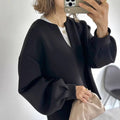 Women's Long-Sleeved Top – Oversized Fit – Airy Cotton Fabric – V-Neck