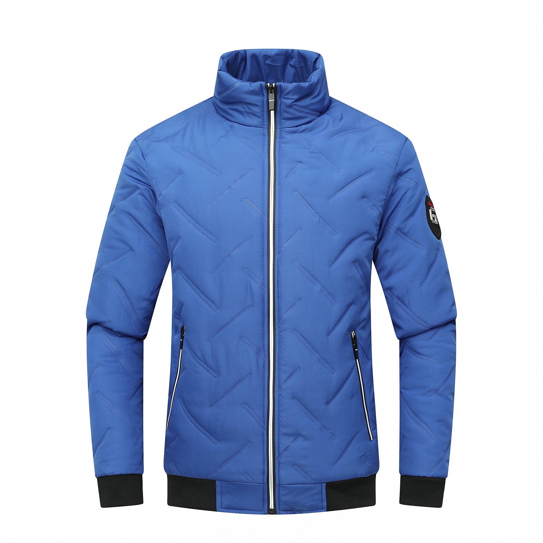 Men's Jacket – Slim Fit – Quilted Chevron Design – Stand Collar – Zipper Pockets