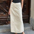 Women's Midi Skirt – 100% Cotton – Slim Fit – High Waist – Front Slit