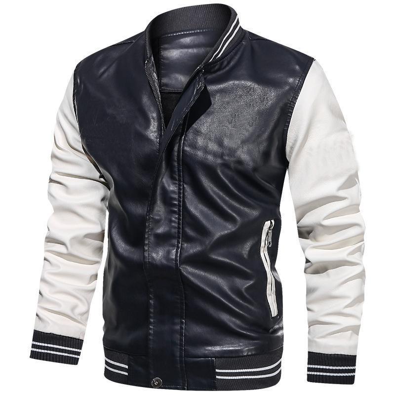 Leather-Like Stand Collar Zip Front Jacket
