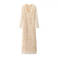 Women's Maxi Dress – Slim Fit – Lace – Deep V-Neck – Long Sleeves – Elegant Party Dress