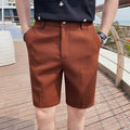 Men's Shorts – Slim Fit – Textured Woven Fabric – Button Closure – Knee Length
