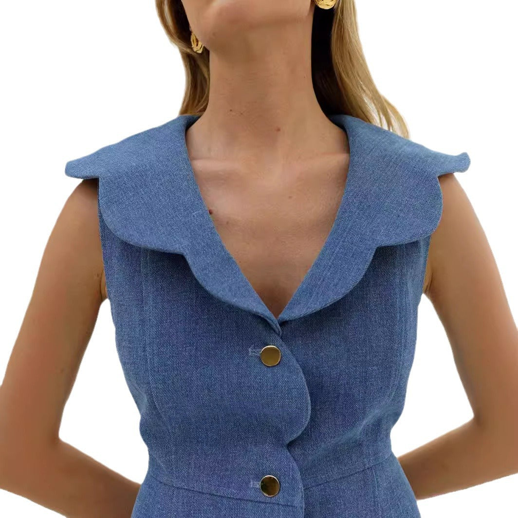 Women's Denim Dress – Tailored Fit – Sleeveless – Sculpted Placket