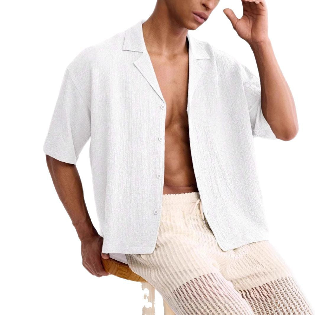 Men's Shirt with Short Sleeves – Relaxed Fit – Textured Woven – Lightweight and Breathable