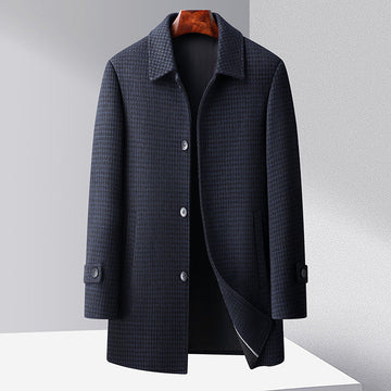 Notched Lapel Houndstooth Wool Coat