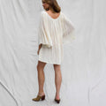 Women's Cover-Up Dress – 100% Cotton – Loose Fit – V-Neck – 3/4 Sleeves – Mini Length