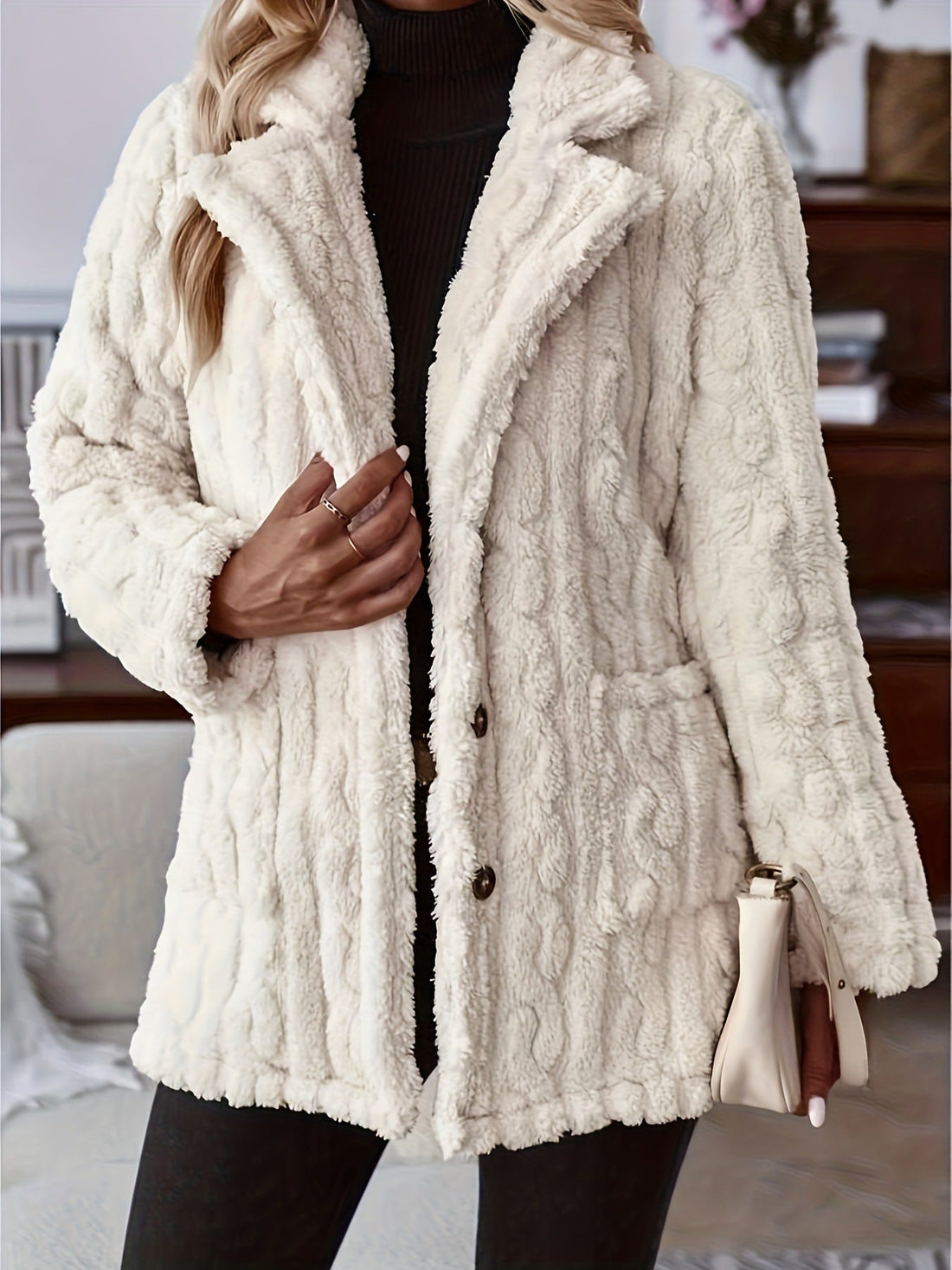 Plush Fleece Relaxed Fit Cardigan Jacket