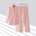 Women's Blazer Set – Tailored Fit – Belt at Waist – Wide Trousers – Luxurious Fabric