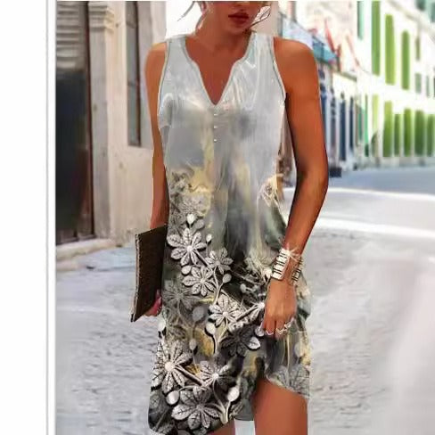Floral Cotton Blend Asymmetrical Dress