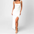 Dress for women – Maxi dress – Slim fit – Spaghetti straps – High slit – Open back