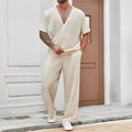 Men's Suit – Relaxed Fit – V-neck Short-sleeved Top – Lightweight Long Pants