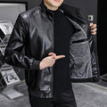 Men's Leather Jacket – Slim Fit – Stand Collar – Ribbed Edges – Zipper Casual Design