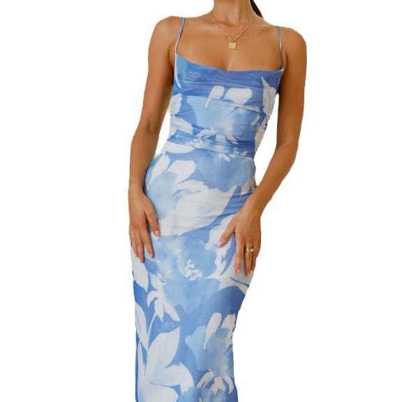 Women's Maxi Dress – Bodycon Fit – Spaghetti Straps – Floral Print – Sleeveless