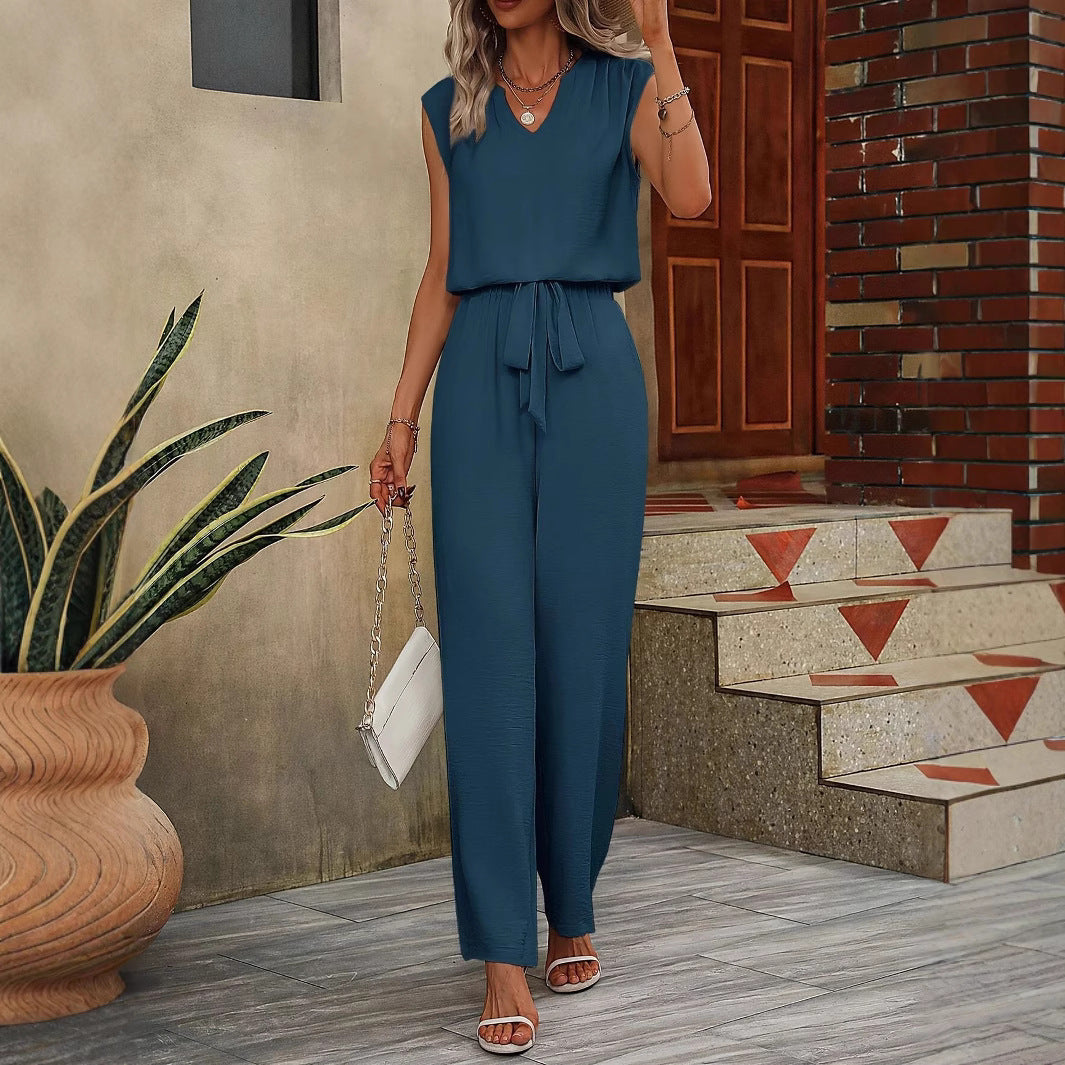 V-Neck Adjustable Wide Leg Jumpsuit