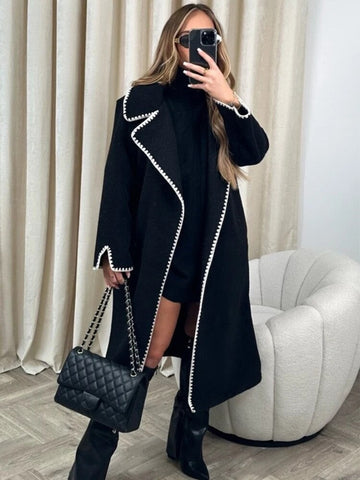 Shell Embroidery Wool Oversized Windbreaker Jacket