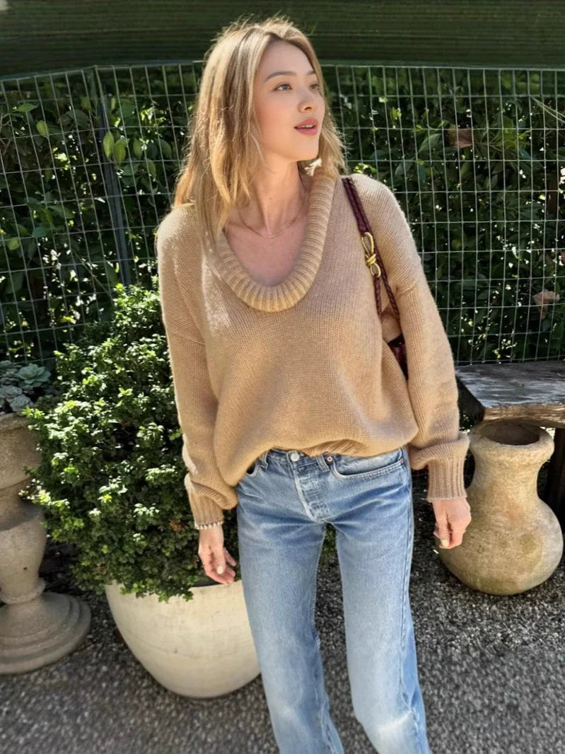 Voluminous Sleeve Wool Knit V-Neck Sweater